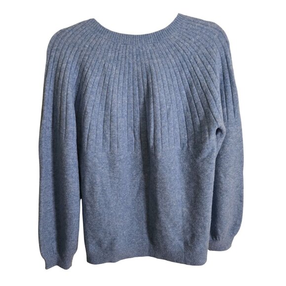 J.Crew Blue Ribbed Rhinestone Button Balloon Sleeve Sweater Size S - Picture 3 of 10